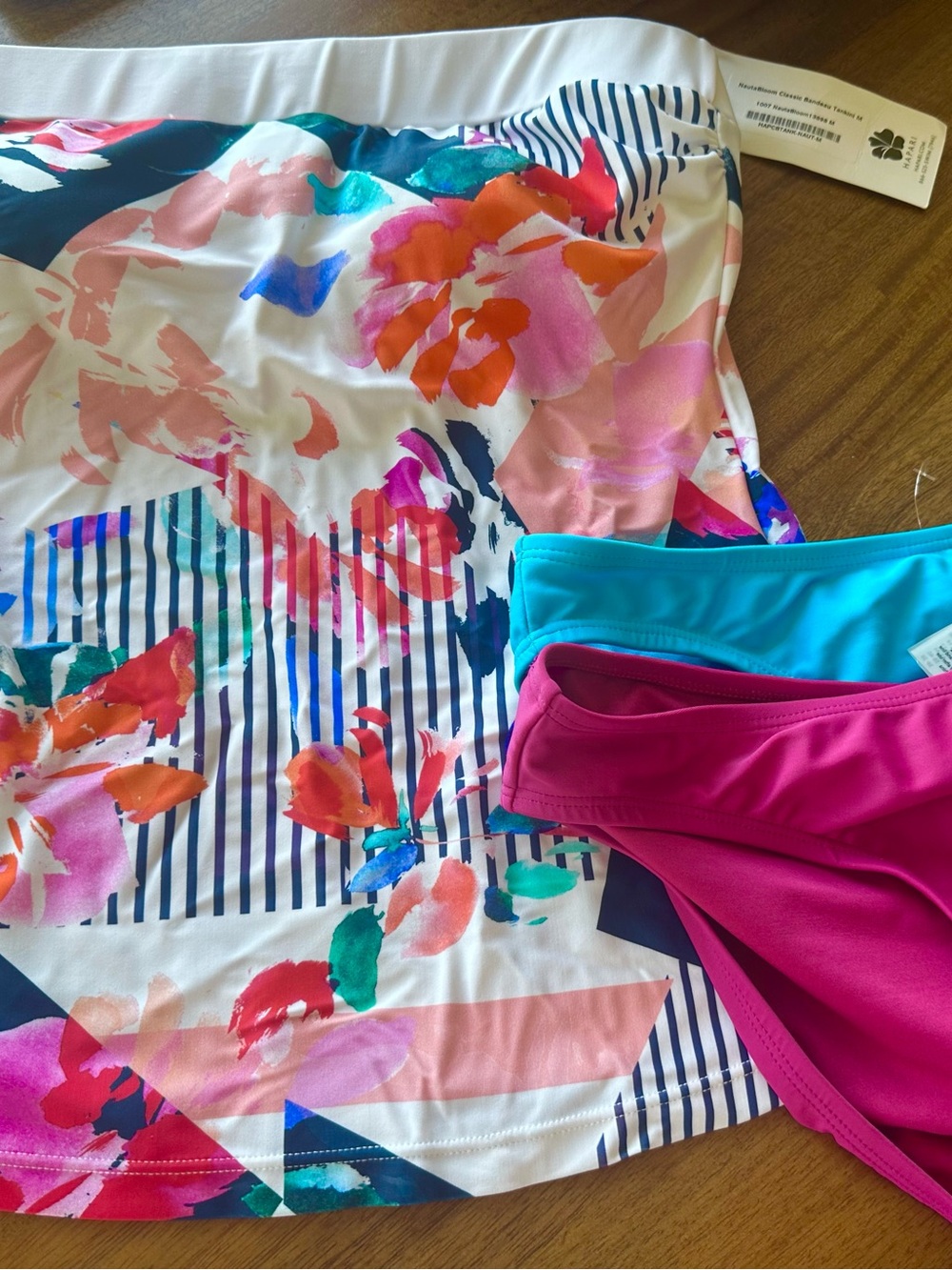 Hapari Floral Stripe tankini with Magenta & Teal Bikini Bottoms size medium